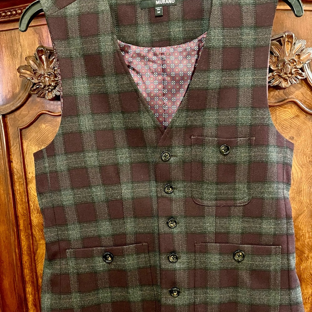 Murano Checkered Vest in Burgundy and Gray